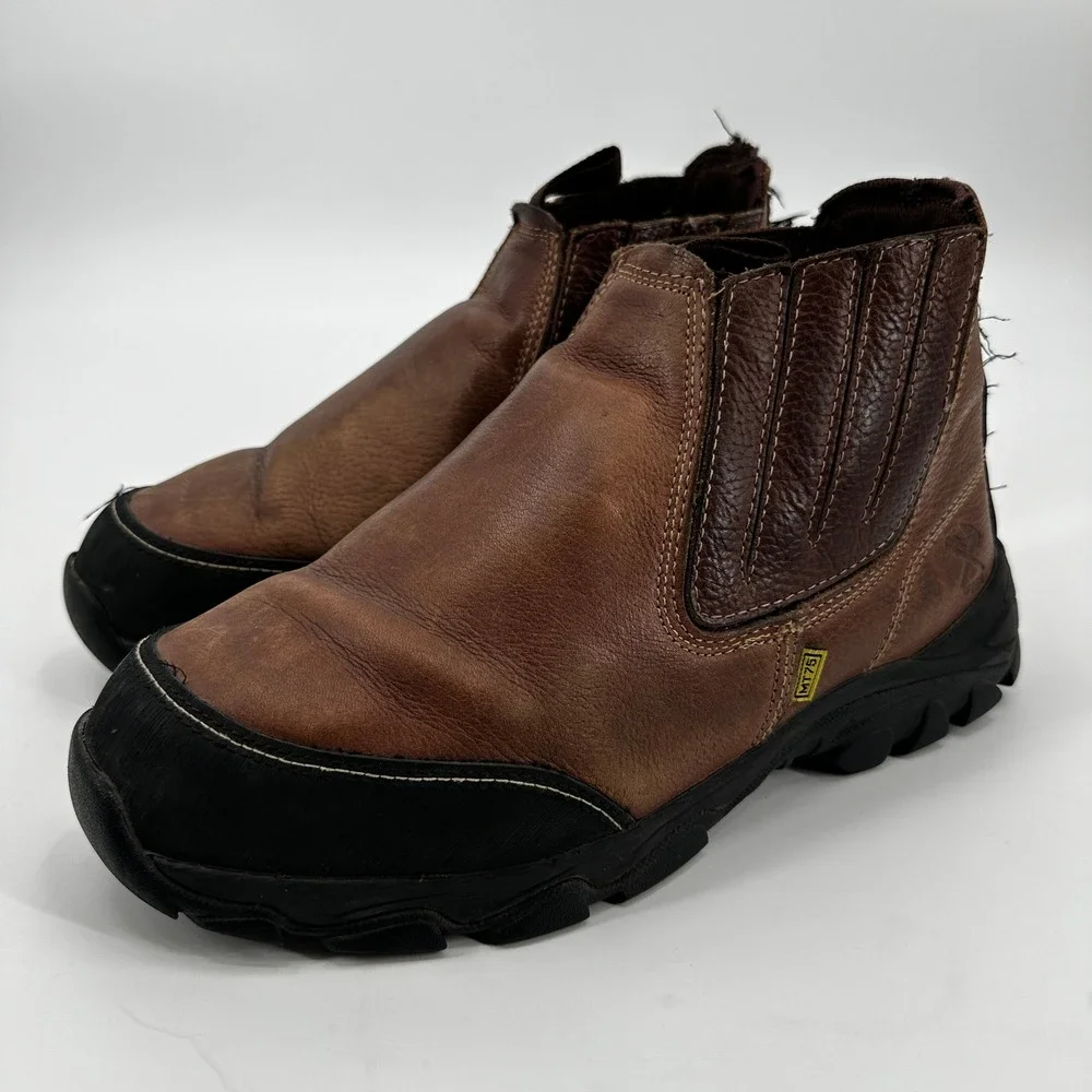Iron Age‎ Mens Brown Leather Slip On Work Boots Metatarsal Guard Workwear Safety